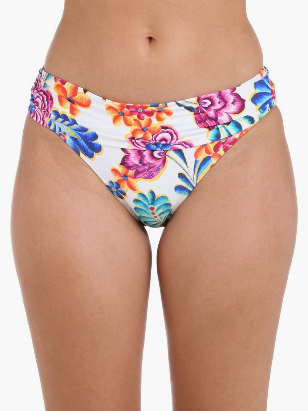 LA BLANCA Paradiso Shirred Hipster White Multi Floral Bikini Bottom 14